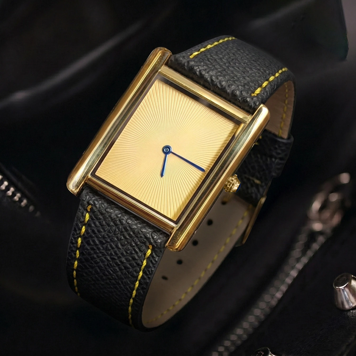 CILOA-Vintage Tank-Uhr für Herren, rechteckige Quarzuhr mit schwarzem Lederarmband-533