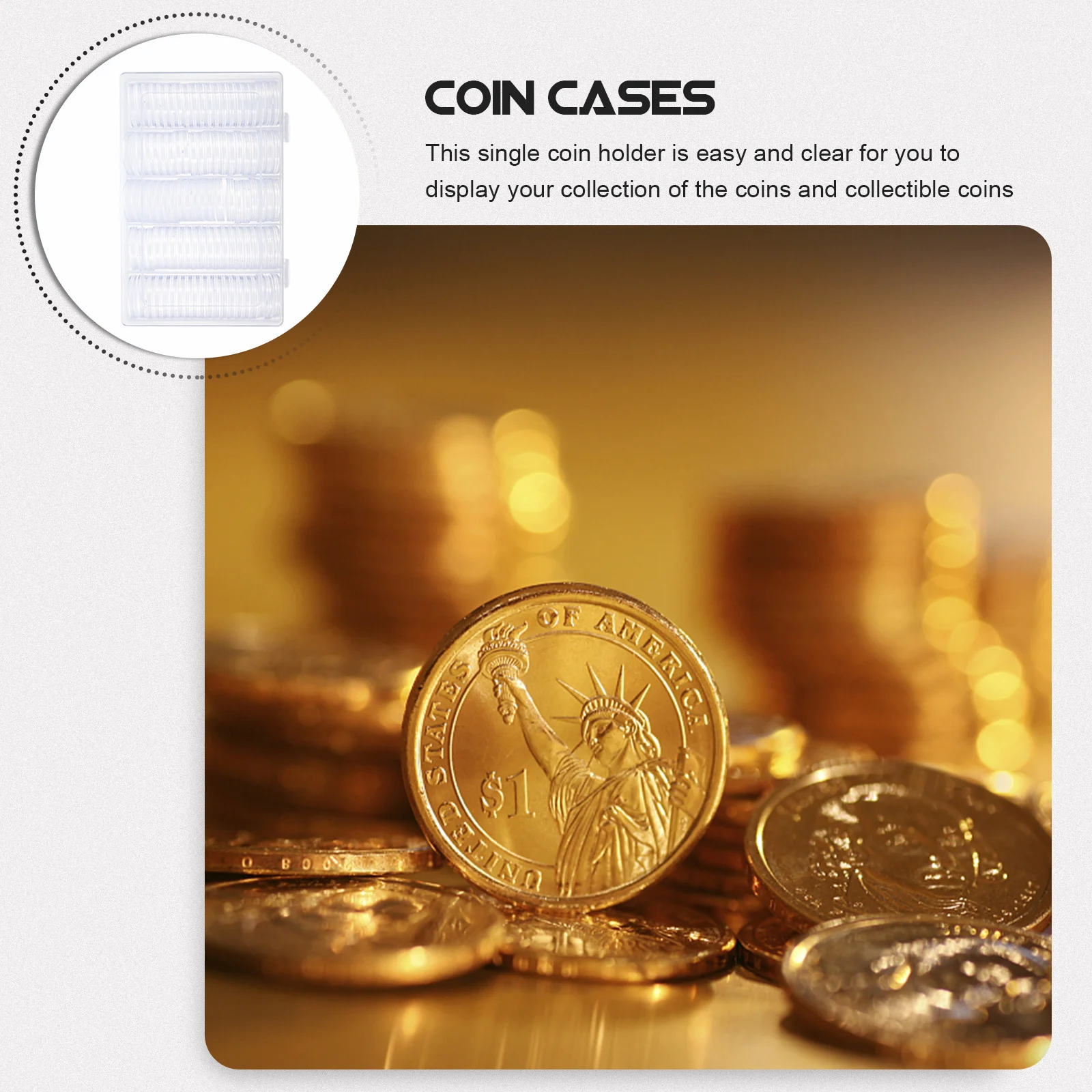 1Set Coin Storage Box Transparent PP Coin Holder Clear Round Case Coins Display Protective Case for Collector Use