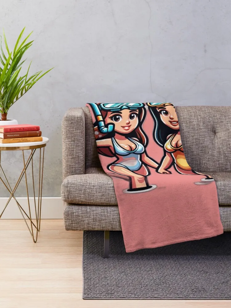 Two gals snorkeling Throw Blanket wednesday anime Cute Plaid Fashion Sofas Blankets