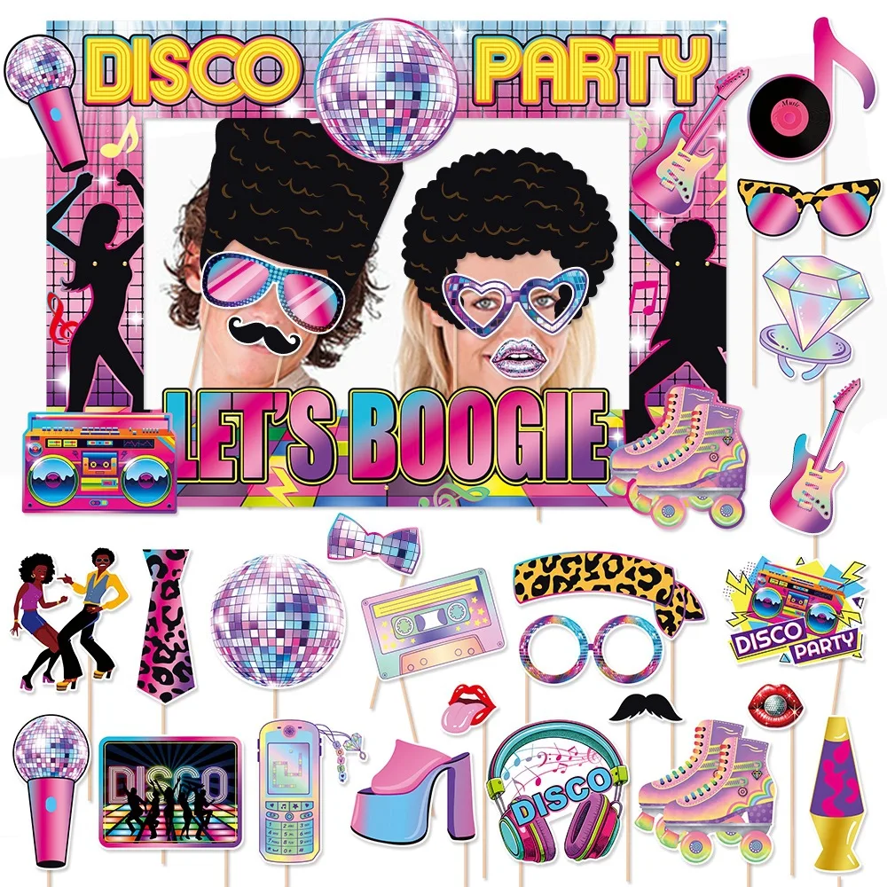 ديسكو موضوع لوازم الحفلات 70s كابينة تصوير الدعائم الرقص حفلة عيد ميلاد زينة كابينة تصوير الإطار الرجعية الهيب هوب لوازم الحفلات