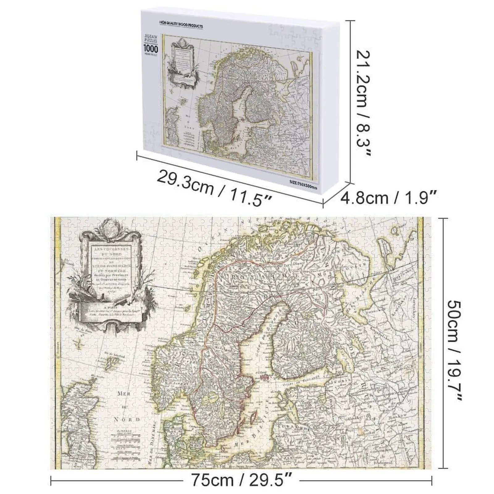 NORWAY SWEDEN FINLAND EUROPE 1762 - Vintage Antique Map Art, Unique Classic Style, Aesthetic Original Retro Decor, Jigsaw Puzzle