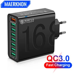 USB Charger 30W Multiple 8 Ports Fast Quick High Speed Charging Mobile Cell Phone Wall Adapter for Huawei 60 Xiaomi 14 Samsung
