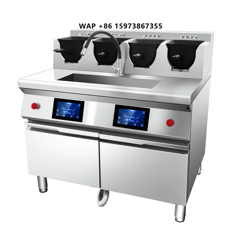 4-Pot Full-automatic U-shape 110V/220V or Gas  Commercial Wok Machine AI Robot Technology Stainless Steel for Catering