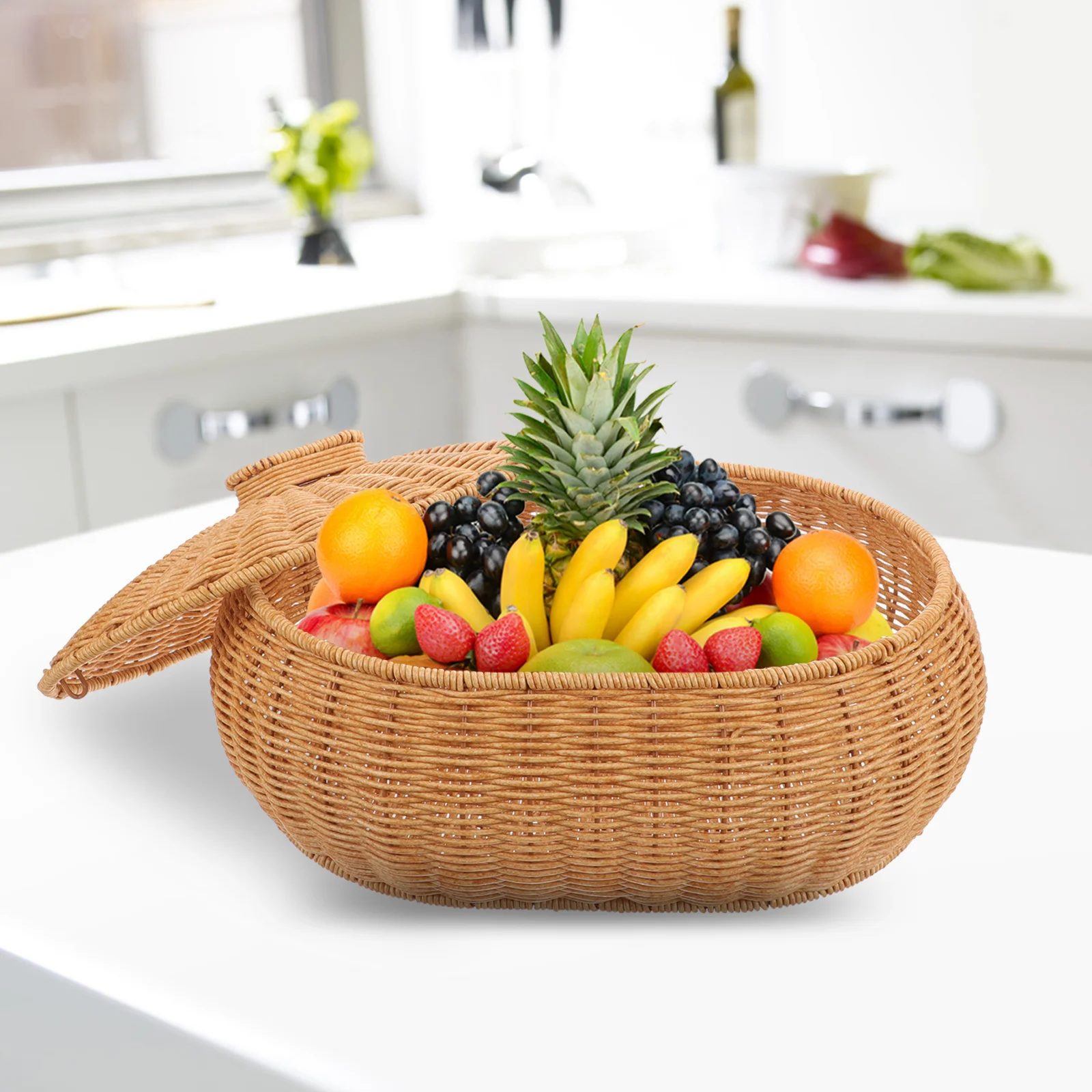

Woven Basket With Lid Rustic Shelf Baskets For Organizing Storage Basket For Kitchen Bread Egg Organizer Food Safe Baskets