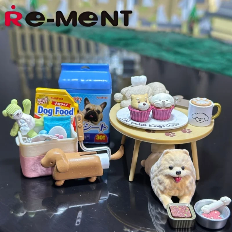 RE-MENT Mini chien de compagnie vie quotidienne boîte aveugle jouet interactif scène oeuf nourriture jouer avec petits chiens soins pour animaux de compagnie Simulation poupées
