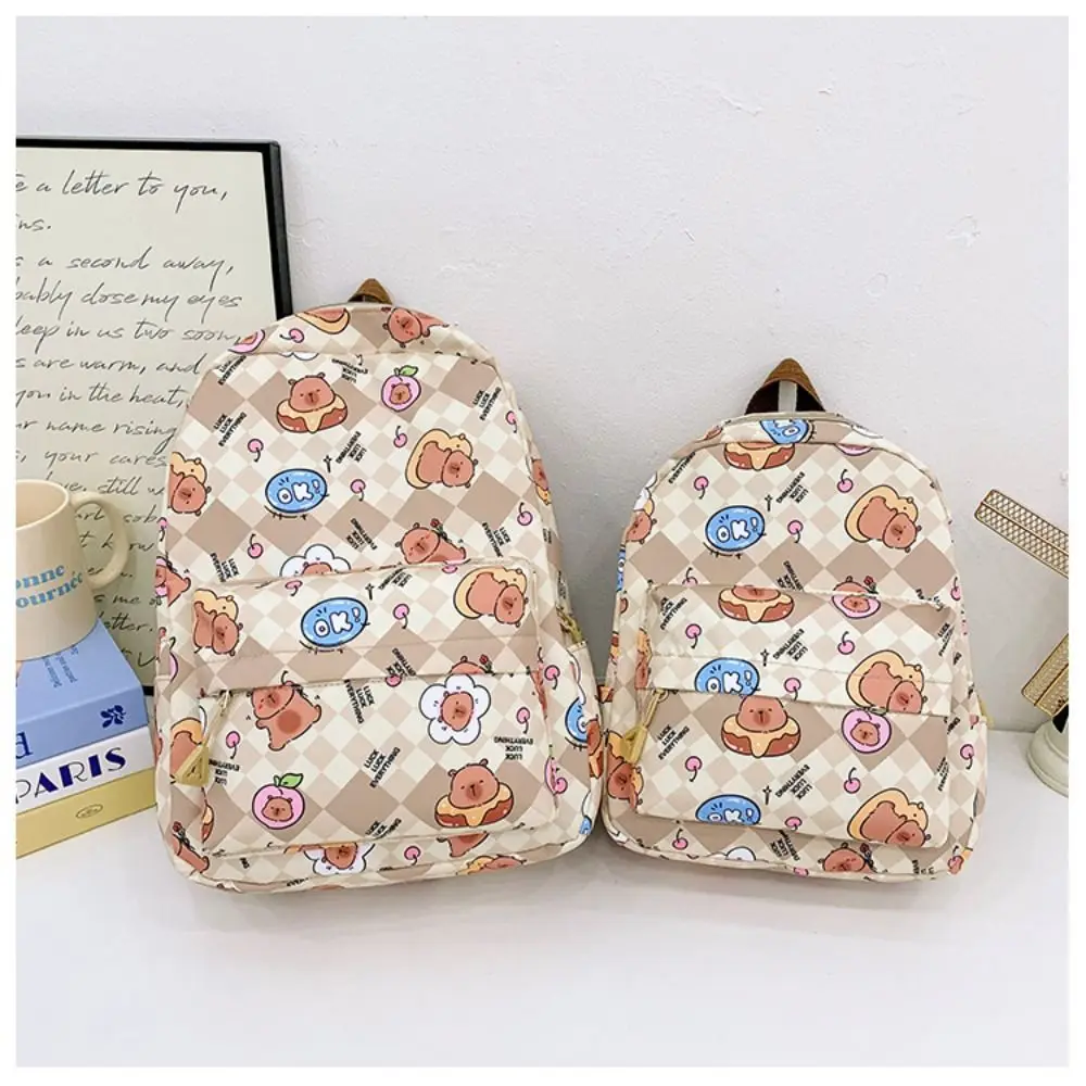 Cartoon Nylon Capybara Backpack S/L Size Large Capacity Shoulders Bag Alleviate Burden Lightweight Rucksack Children