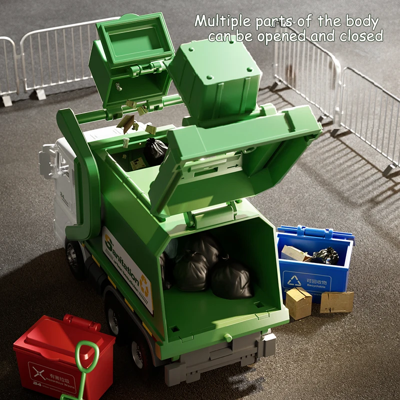 Front Loader Recycling Toy Garbage Trucks Garbage Car Toys for Boys Pull Back Inertial Garbage Vehicle with 4 Trash Cans