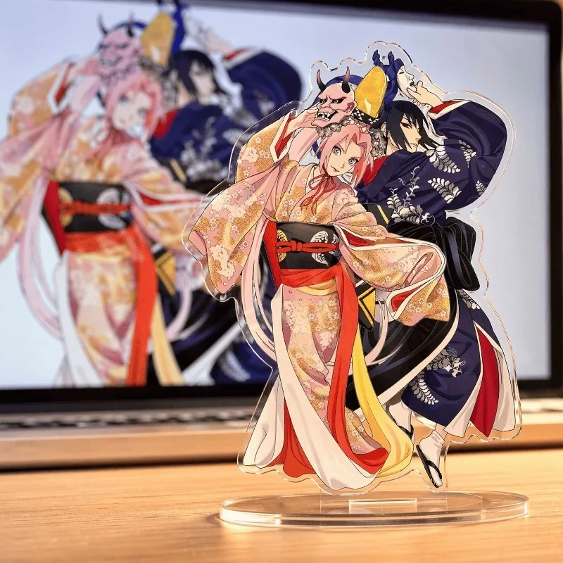 

New Naruto Spring Sakura Sasuke Acrylic Station Portrait Kimono Style Decoration Car Desk Decoration Model Birthday Gift