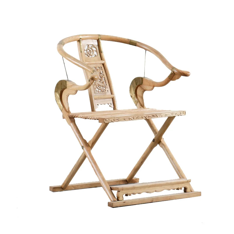 

Wood new Chinese hand carved armchair. Old elm folding carved solid wood chair