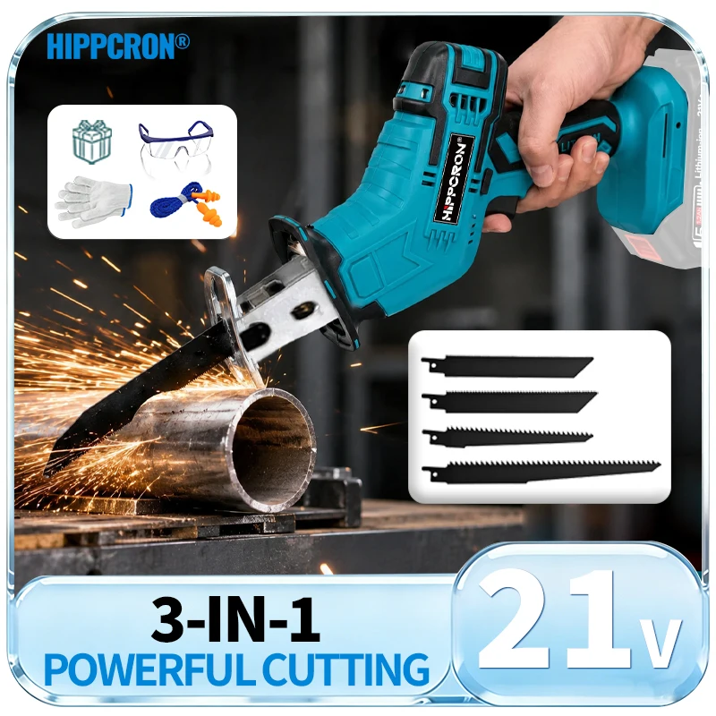 Hippcron 3-in-1 Powerful Cutting Cordless Electric Reciprocating Saw Wood Metal Saw Blades Chainsaw For Makita 18V (NO Battery)