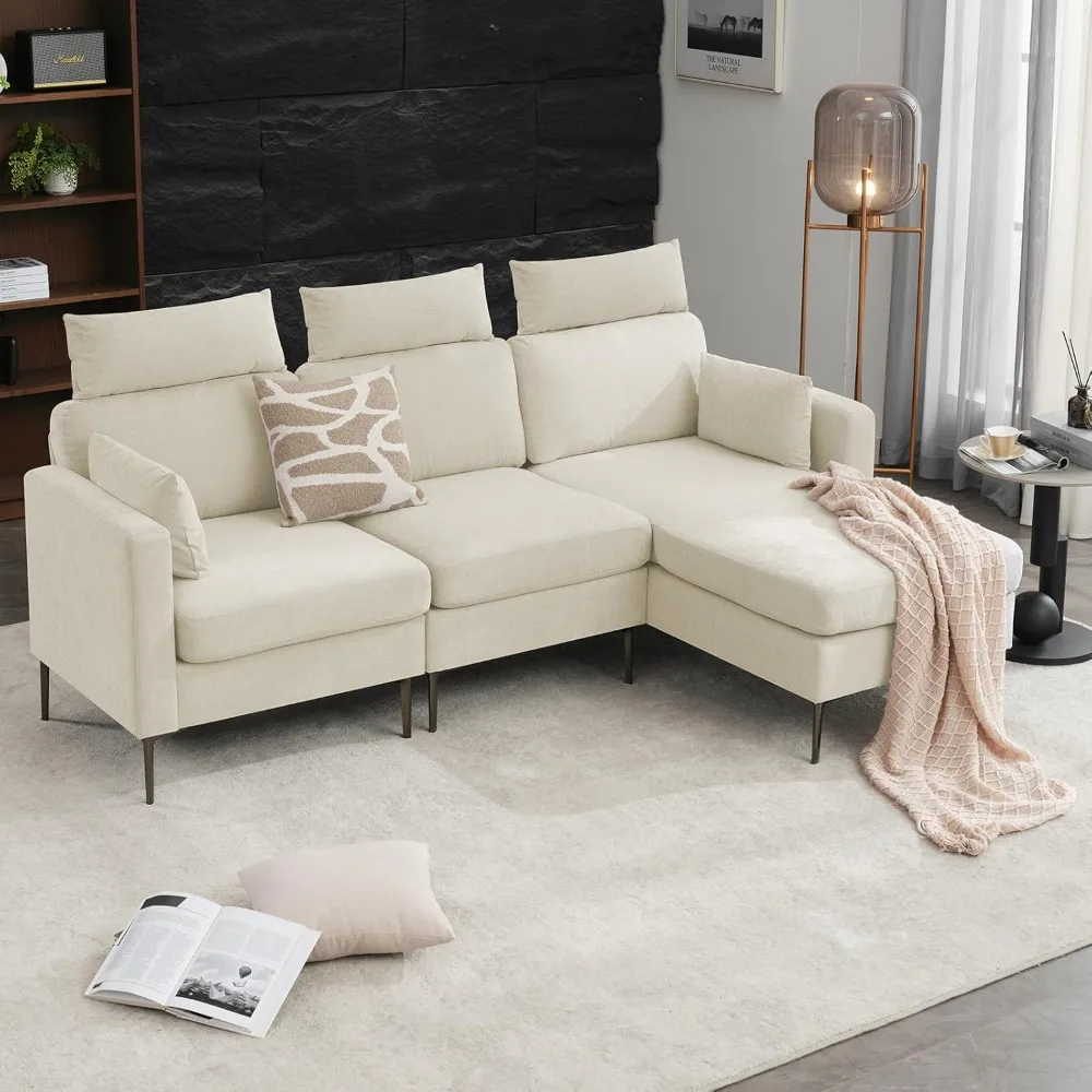 

90.6" L-Shaped Sectional Sofa, 3-Seater Modular Convertible Couch with Reversible Chaise, High Back Chenille Sofa