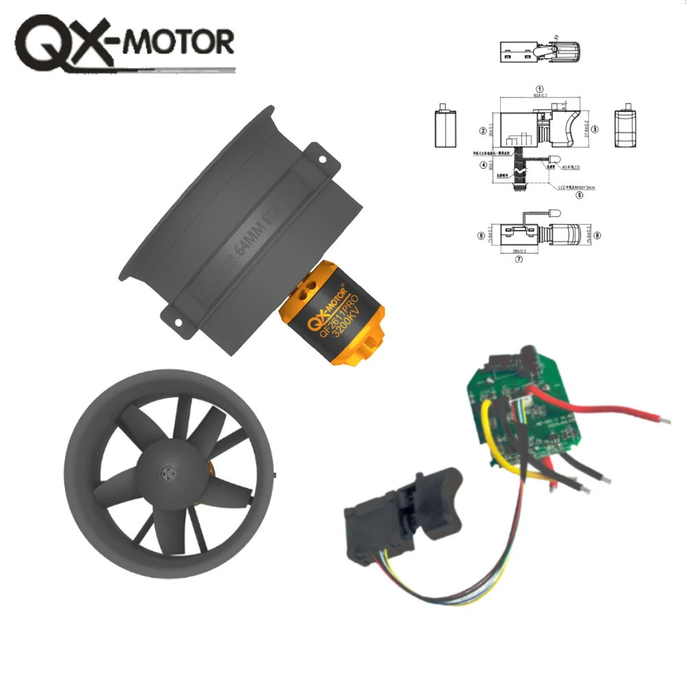 QX-MFLU QF2611Pro-3200KV 5 블레이드 브러시리스 모터, 폭력적인 선풍기 (CW/CCW), 1KW 컨트롤러, 폭력적인 선풍기에 적합한 구성 요소, 64mm