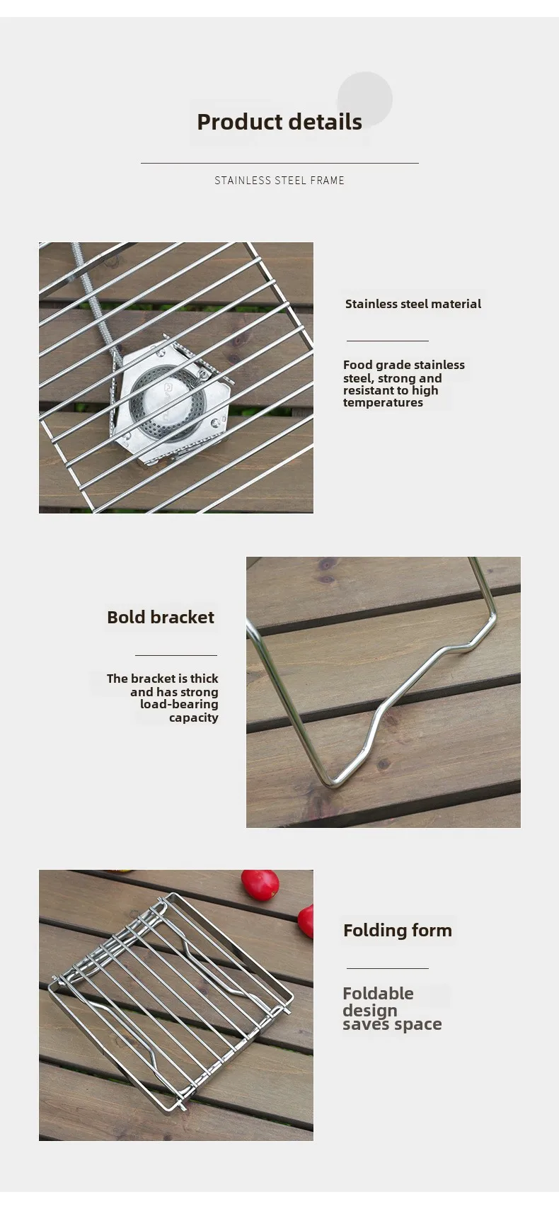 Edelstahl Klappbarer Lagerfeuer-Grill Tragbar Multifunktional Hohe Temperatur- und Korrosionsbeständigkeit Outdoor Camping Barbecue – Detail 13