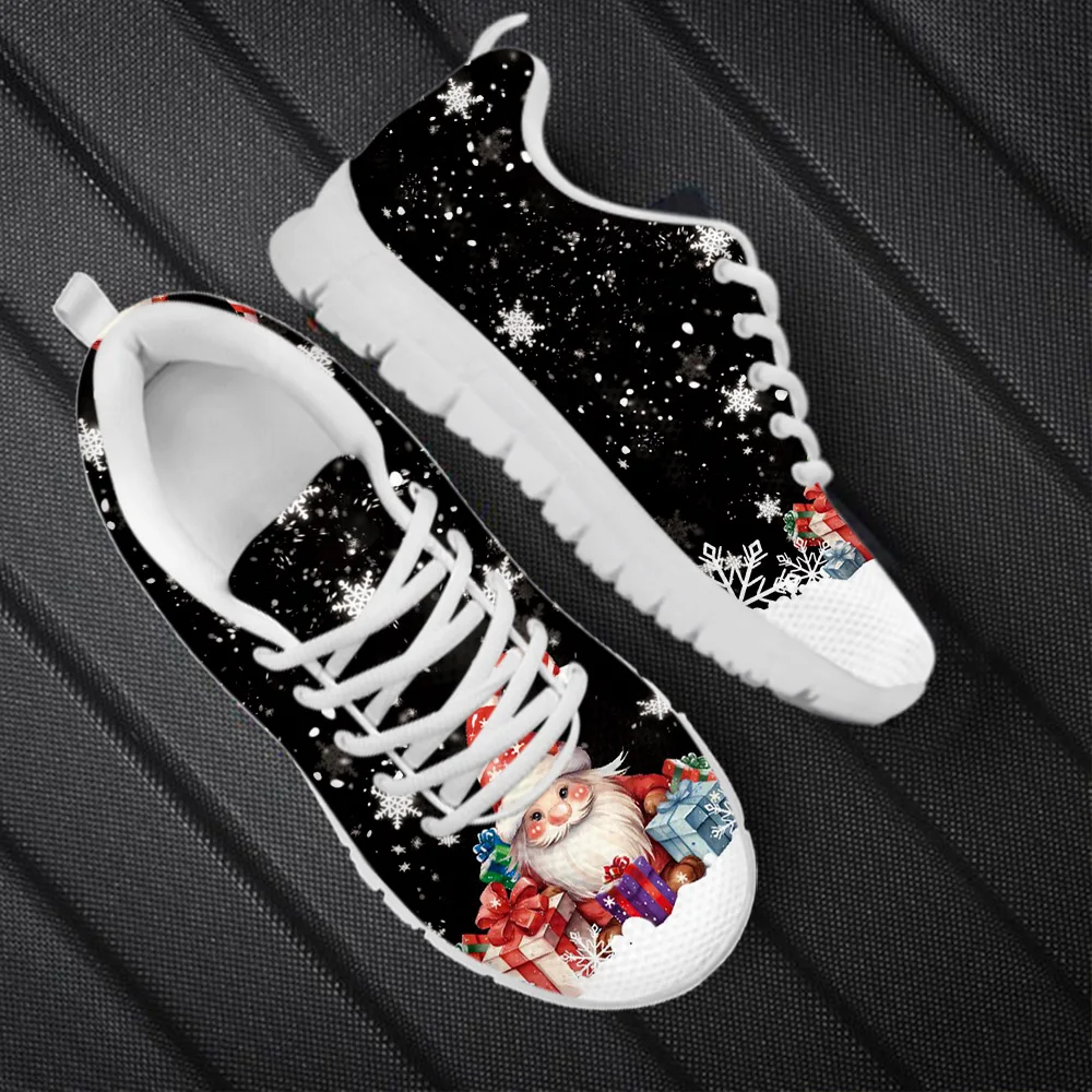 INSTANTARTS Women's Casual Sneakers Santa Claus and Snowflakes Pattern Girls Boys Flat Shoes for Christmas Winter Warm Footwear