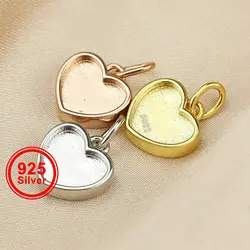 8MM Heart Bezel Settings for Mother Milk Resin Solid Back 925 Sterling Silver Pendant Charm DIY Supplies 1431080