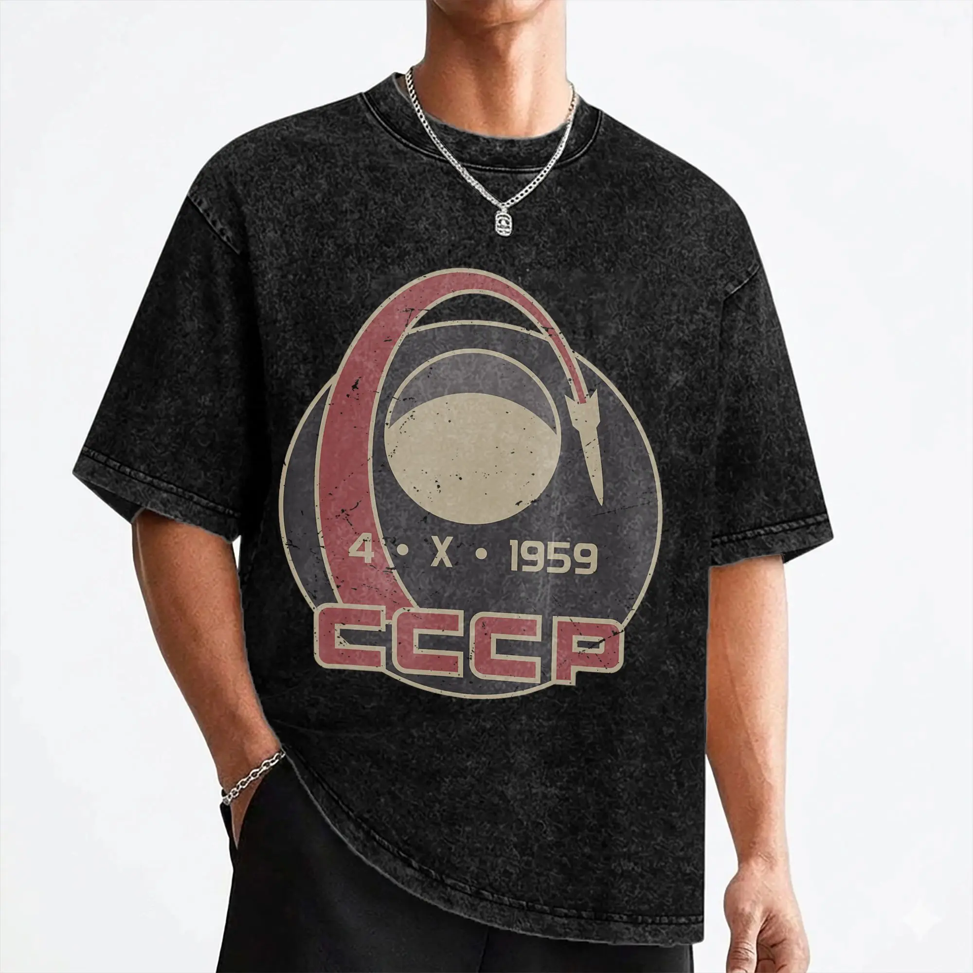 Sputnik USSR Soviet Union Soviet Propaganda T Shirts Washed Short Sleeve T-Shirt CCCP for Men Women Streetwear Graphic Tee Shirt