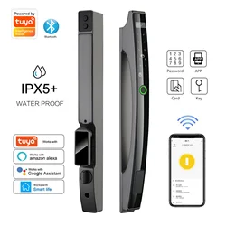 TUYA-Impermeável Smart Digital Door Lock, Impressão digital, senha, IC Card Unlock, Vidro Deslizante Automático