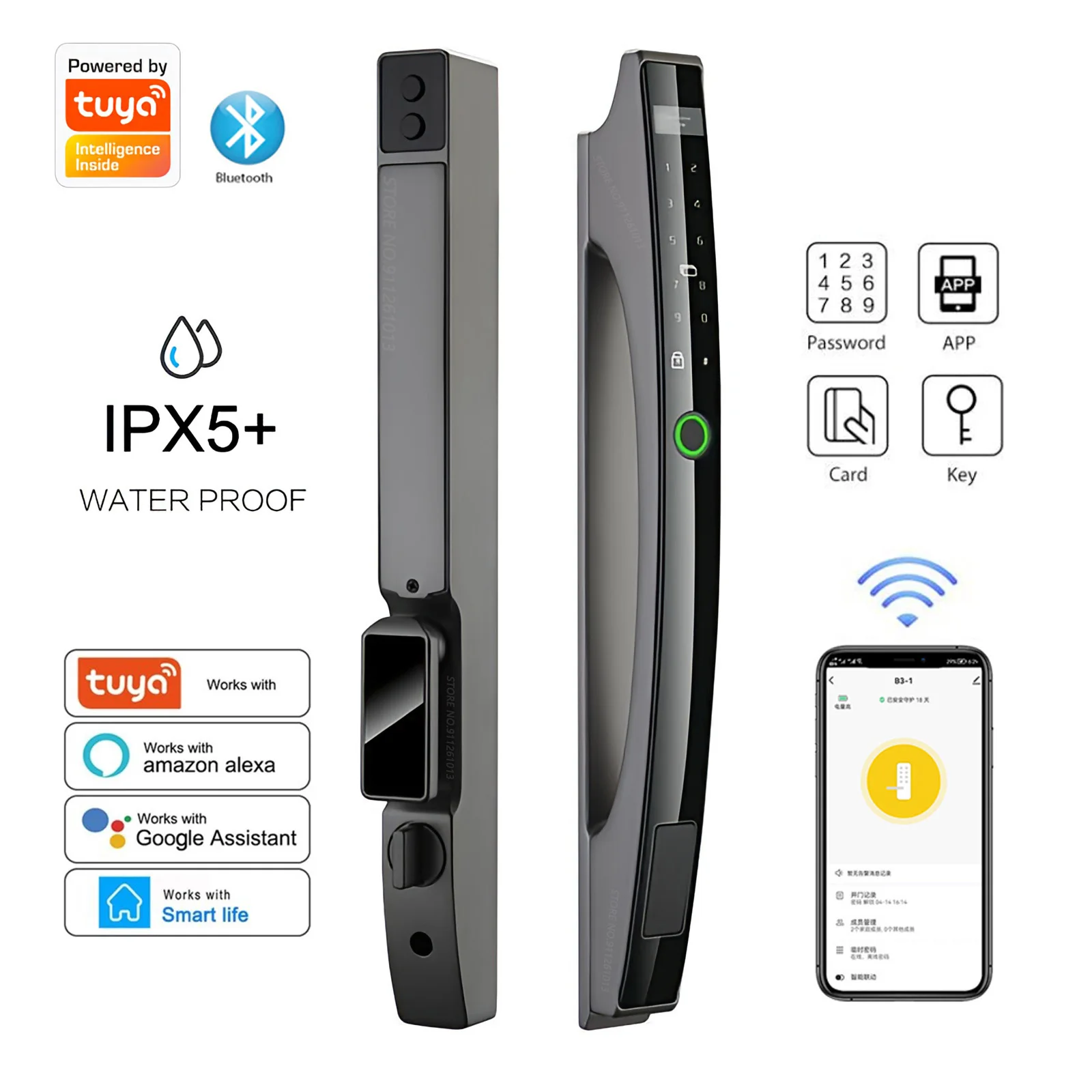 TUYA Waterproof Smart Lock Outdoor Fingerprint Password IC Card Unlock Digital Glass Sliding Door Lock Automatic