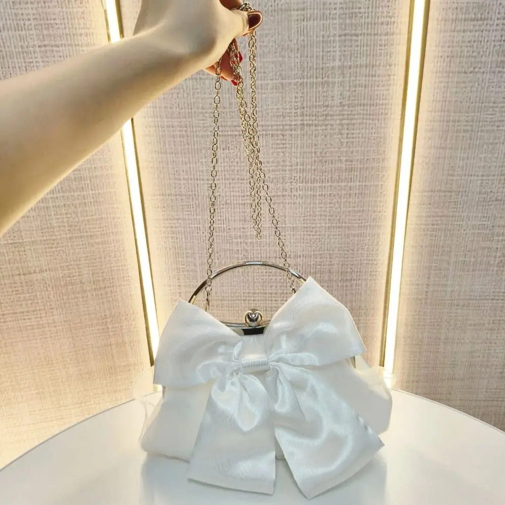 

Модный элегантный свадебный клатч с атласным бантом, белый/золотой бант, вечерняя сумочка с цепочкой, плечевой ремень с металлической ручкой, свадебный кошелек для женщин