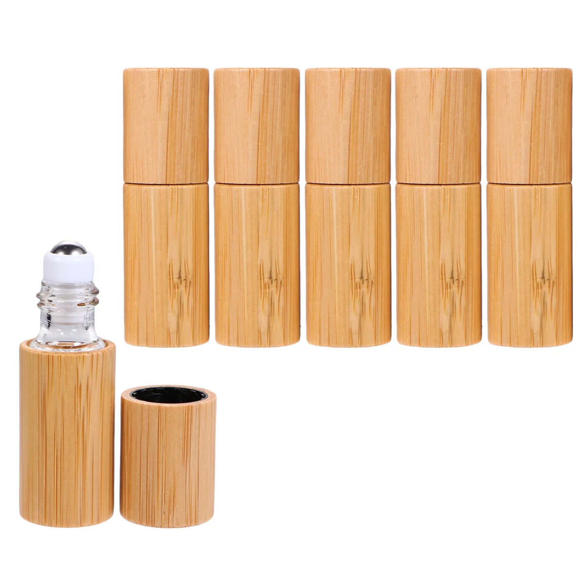 6 Pcs Perfume Bottles Roller Scroll Wheel Leak-proof Bamboo Essential Oil Wooden Balls