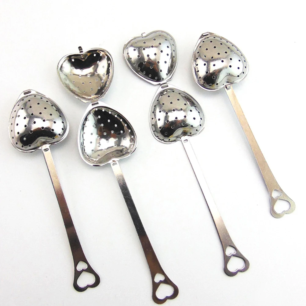 

10pcs Tea Filter Long Grip Handle Heart-shaped Tea Sink Stainless Steel Mesh Heart Shaped Tea Strainer Spoon Tea Infuser Spoon