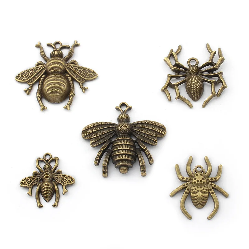 

5Pcs Zinc Alloy Spider Bee Cicada Pendants Vintage Insect Charms for DIY Bracelet Necklace Keychain Jewelry Making Accessories