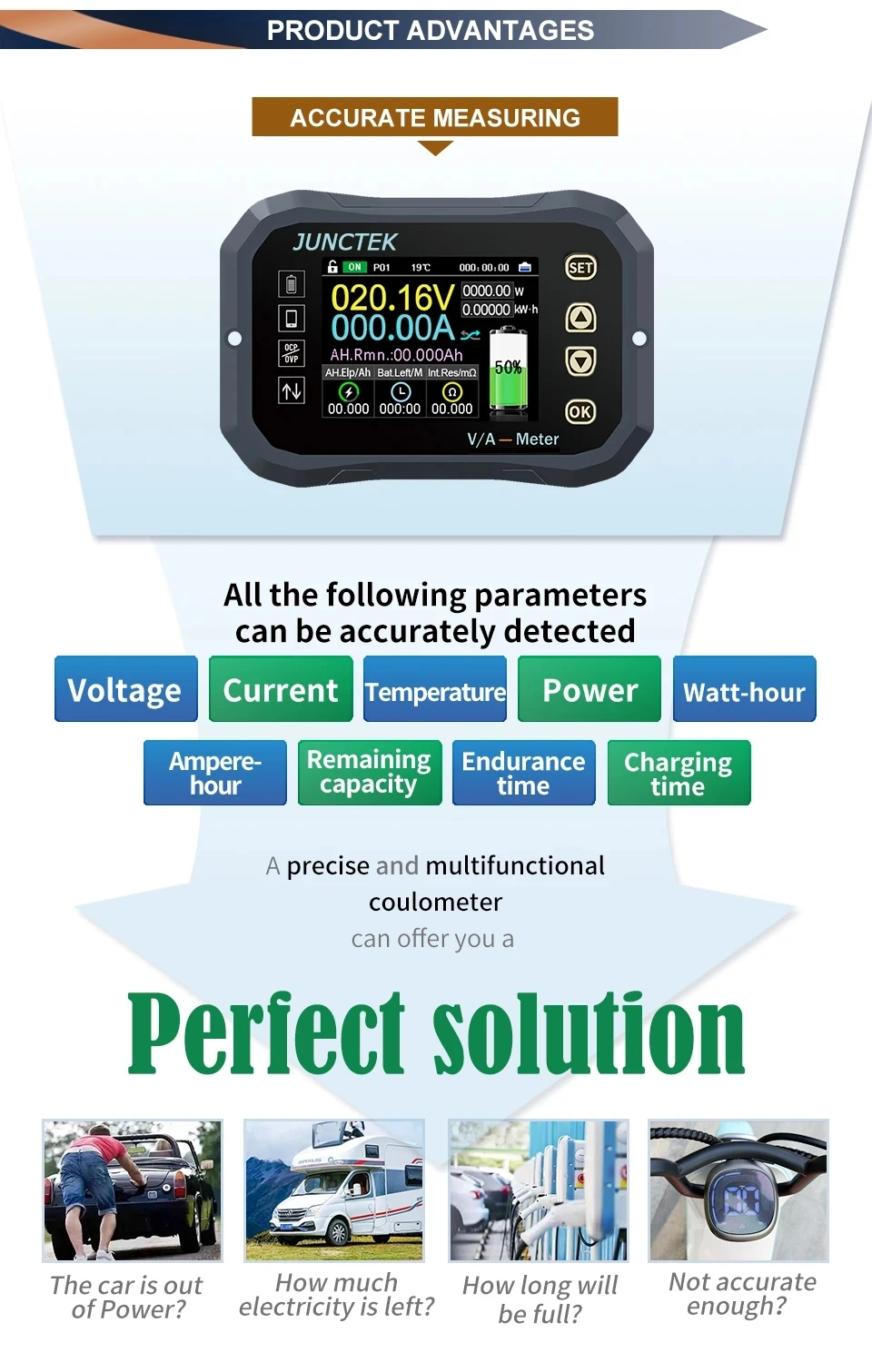 KG140F Battery Monitor Bluetooth High-PrecisionDC 0-120V Battery Tester Voltage Current VA Coulomb Meter Capacity Indicator