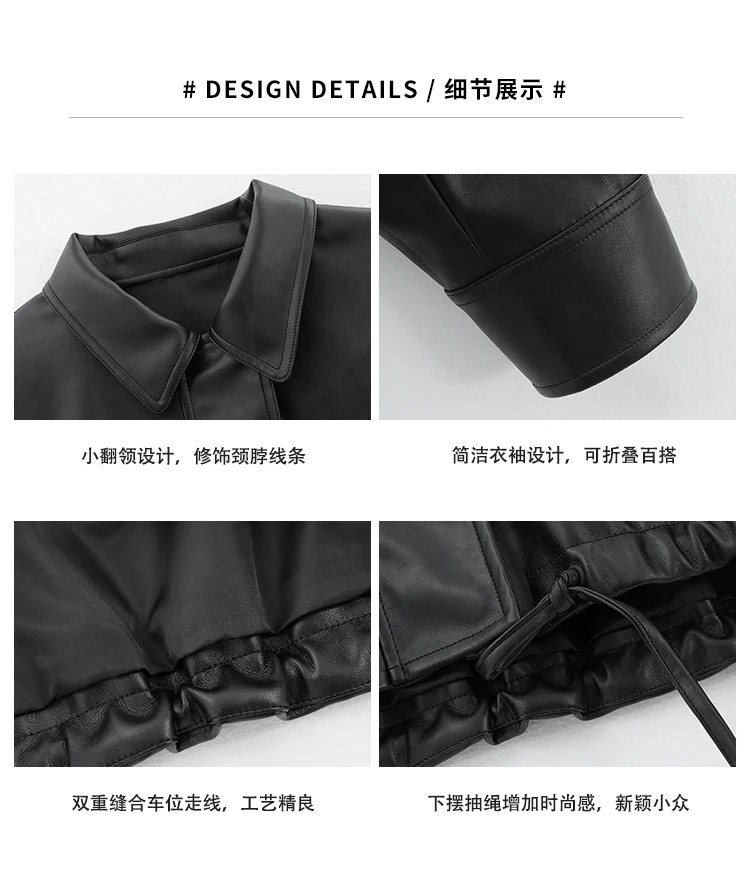 Lautaro Spring Autumn Oversized Casual Waterproof Black Soft Pu Leather Jacket Women with Drop Shoulder Long Sleeve Fashion 2022
