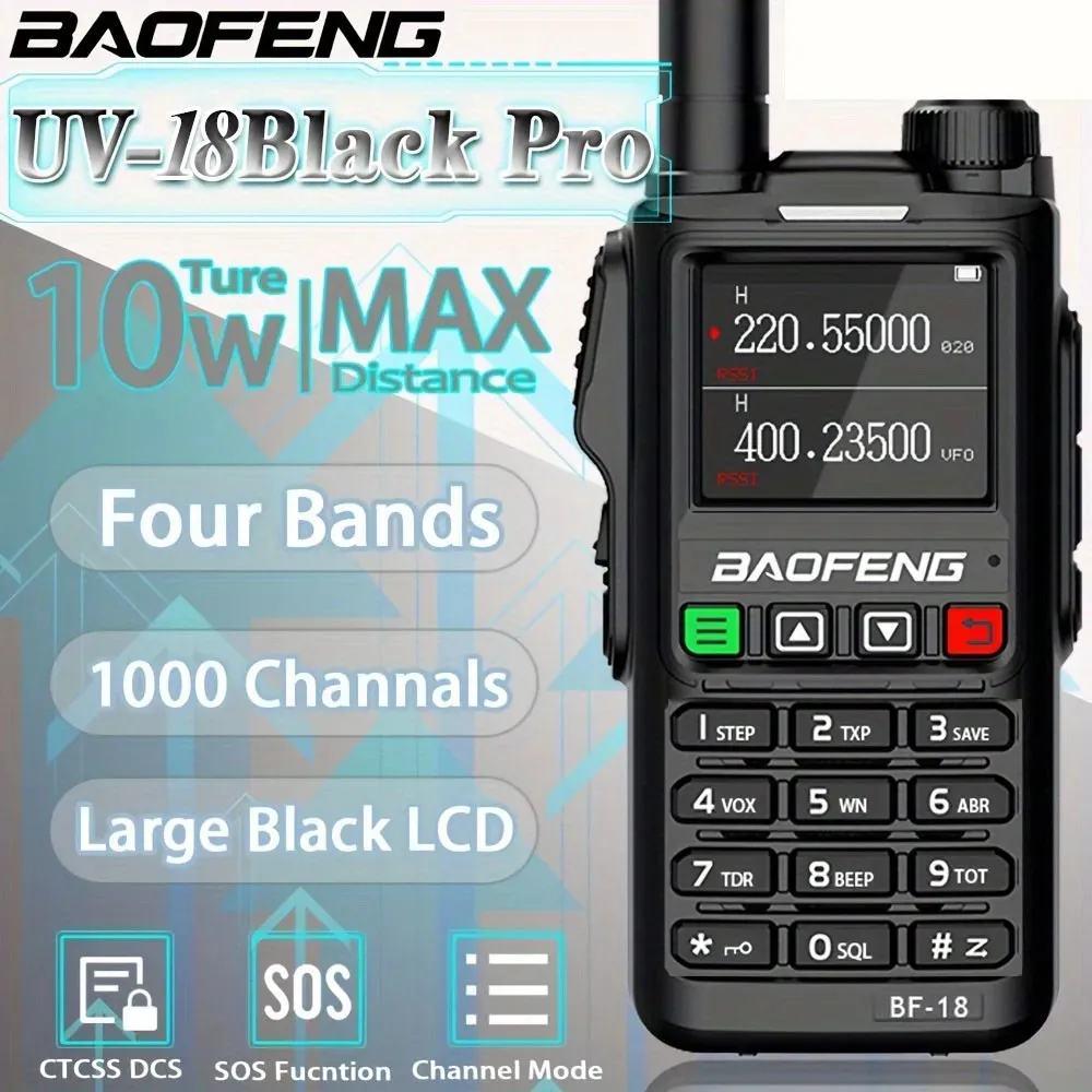 Baofeng UV-18 wireless replication frequency Type-C rechargeable walkie talkie, 5/10W high-power four band remote LCD 128/1000 c