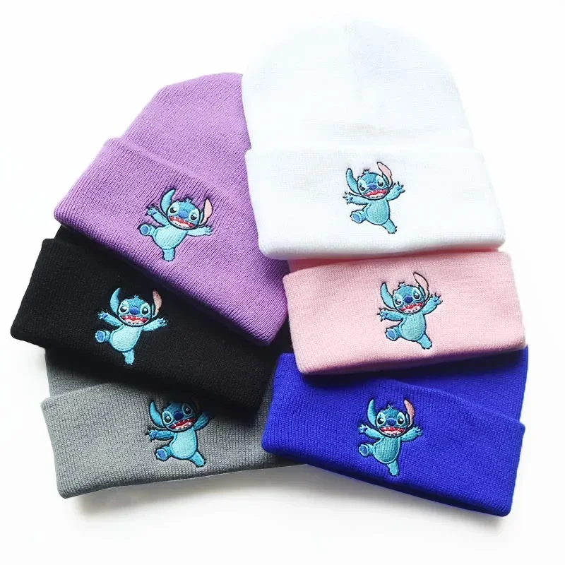 Stitch Adult Embroidery Knitted Cap Cartoon Anime Headgear Autumn Winter Woolen Hat Student Bonnet Christmas Birthday Presents