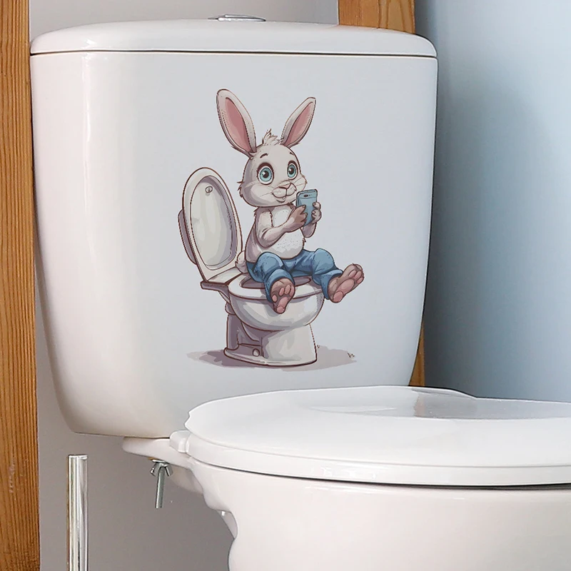 1PC Cartoon Pink Rabbit Toilet Water Tank Toilet Stickers Home Decoration Wall Stickers Self-Adhesive Decor Decals Bathroom