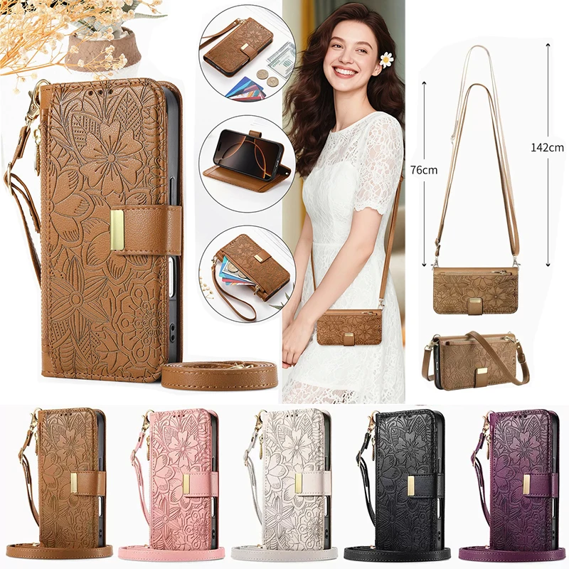 Crossbody-Hülle für Samsung Galaxy S26 S25 S24 S23 FE S22 Plus Ultra, vollständiger Schutz, Flip-Wallet mit Kartenhalter, Handyhülle, Bumper