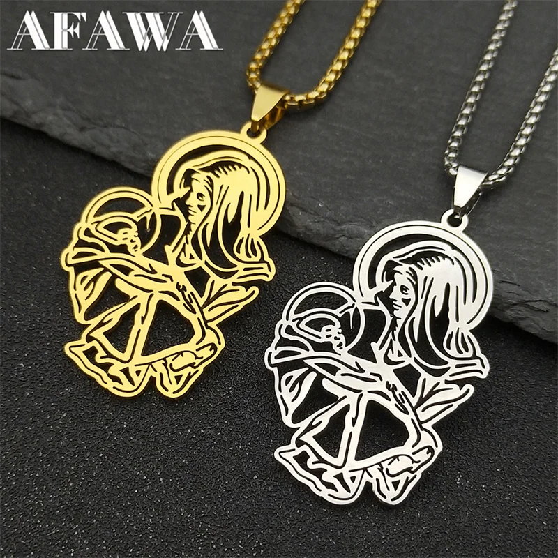 

Catholic Virgin Mary Holy Child Pendant Necklace for Men Women Stainless Steel Gold/Silver Color Chain Jewelry colar masculino