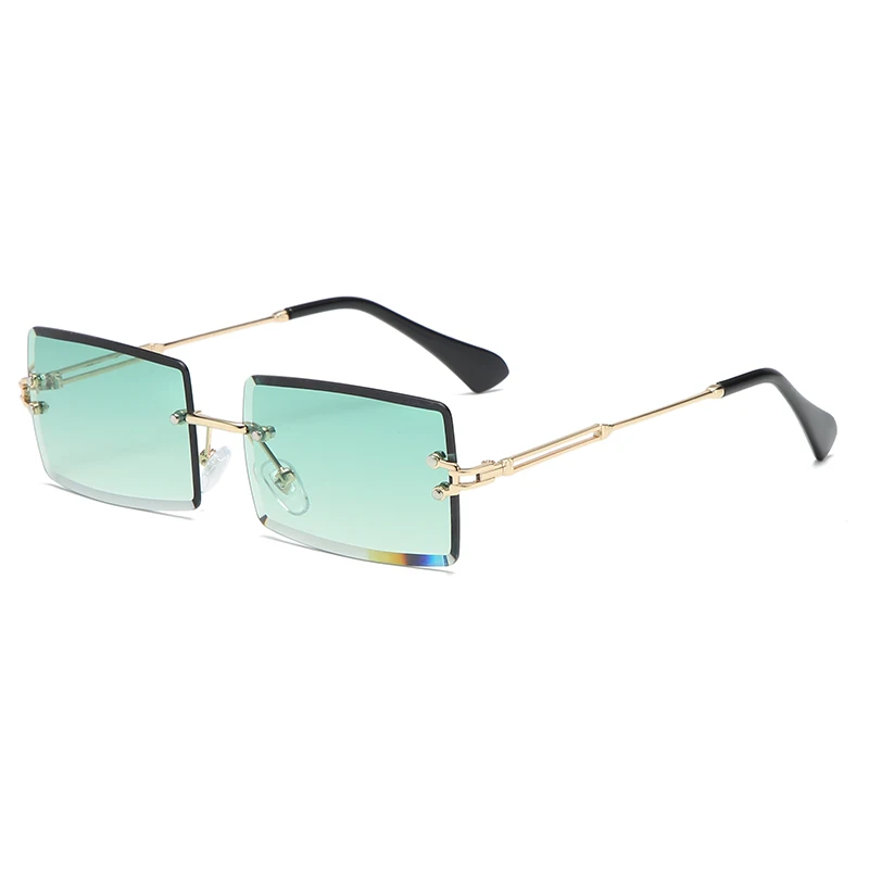 Mode Randloze Rechthoek Zonnebril Vrouwen Mannen Legering Trendy Merk Kleine Vierkante Zonnebril Gradiënt Zwarte Lens Tinten Uv400