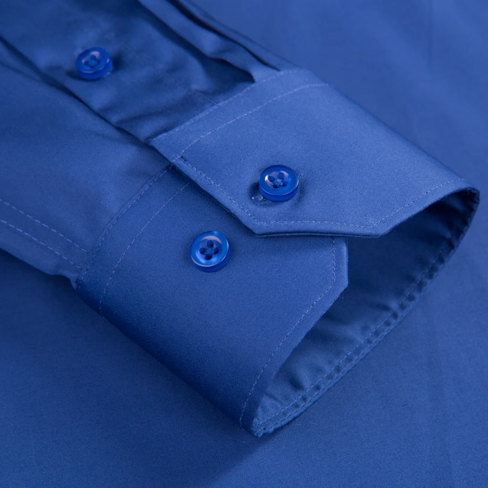 Camisa masculina de algodão mercerizado sem ferro, manga comprida, com bolso no peito, botão oculto, gola espalhada para negócios, escritório