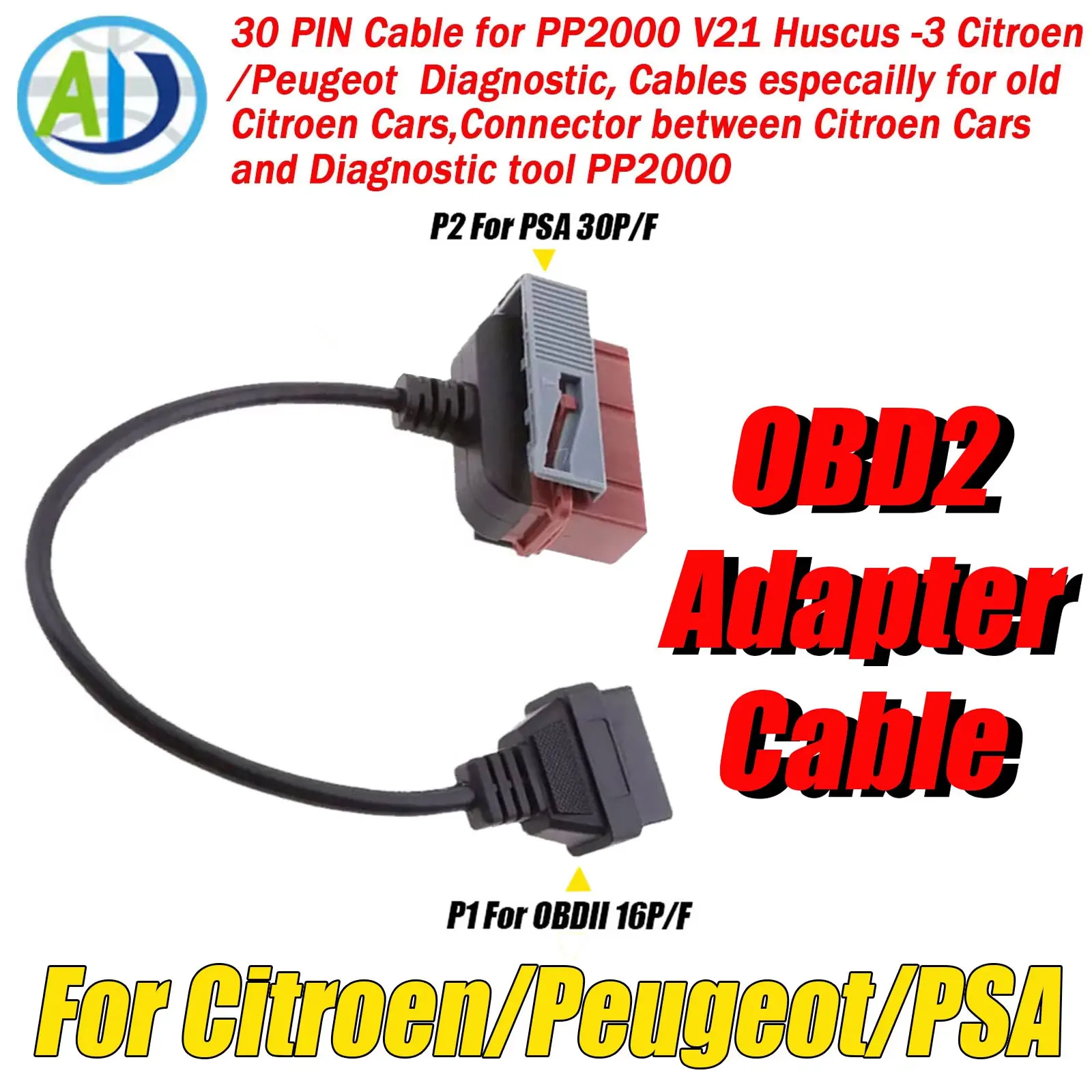 

OBD2 Diagnostic Cable For Citroen/Peugeot/PSA 30 Pin To 16 Pin Automobile OBDII Diagnostic Connector Tool OBD2 Adapter Cable