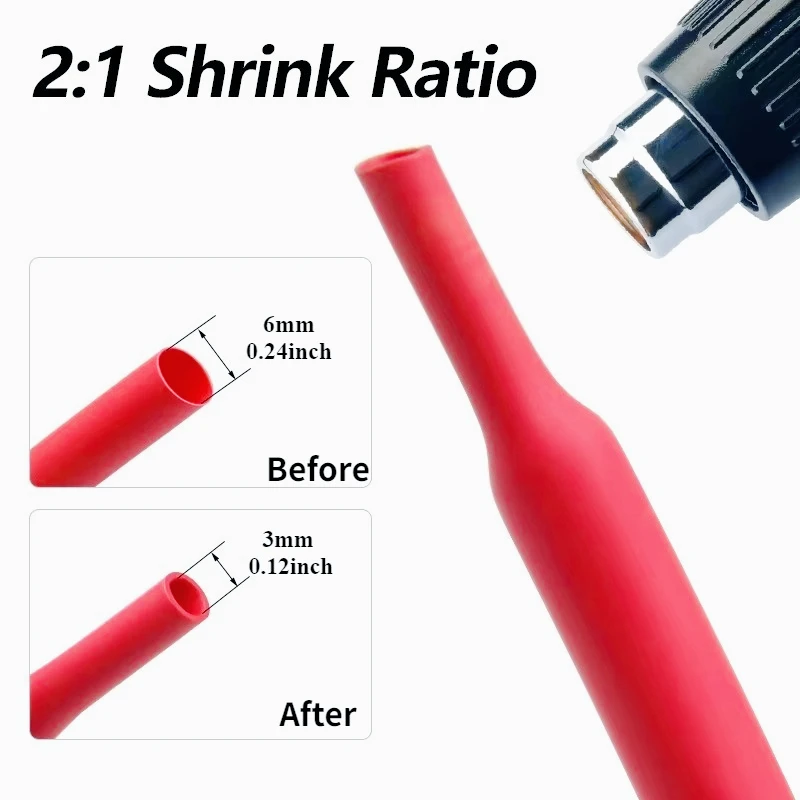 2:1 Shrink Ratio Heat Shrink Tubing Set 2Meter, Wire Insulation and Wiring Accessories, Black, Red, Each 1 Meter (39.4in)