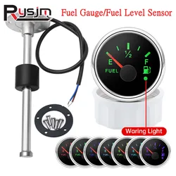 Stainless Steel Marine Fuel Level Gauge Sensor 100~550mm For 0-190ohm Boat Car Fuel Level Gauge Meter Alarm 7 Color Backlight