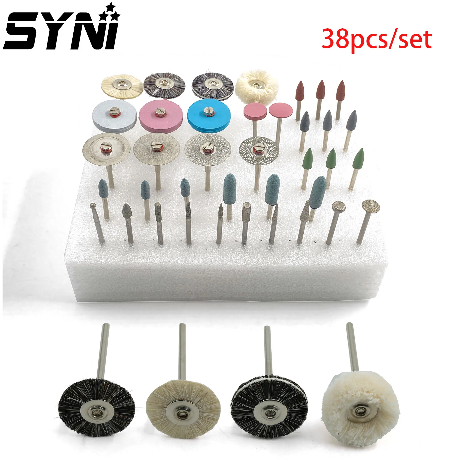 

38pcs/Box SYNI Dental Polishing Kits HP Polisher Set Shank Diameter Burs Brush Grinding Clinic Lab Dentistry Tools