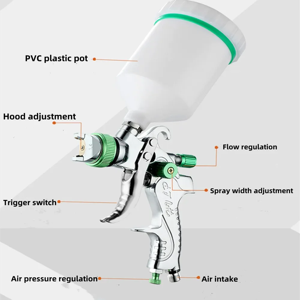 HVLP High atomization Spray Gun 600ml Cup 1.4Mm 1.7Mm 2.0Mm Gravity Airbrush nozzle needle for Painting Car Furniture Wall