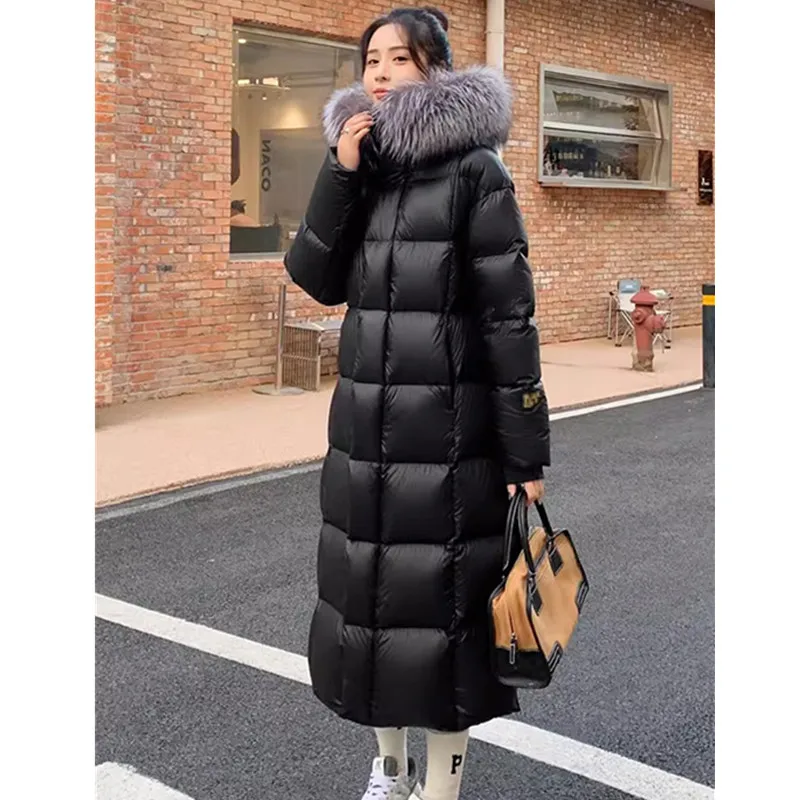 High end Silver fox Big Fur collar Down Jacket For women Winter 2024 New Long Thicken Korean version Black Coat Female Parker