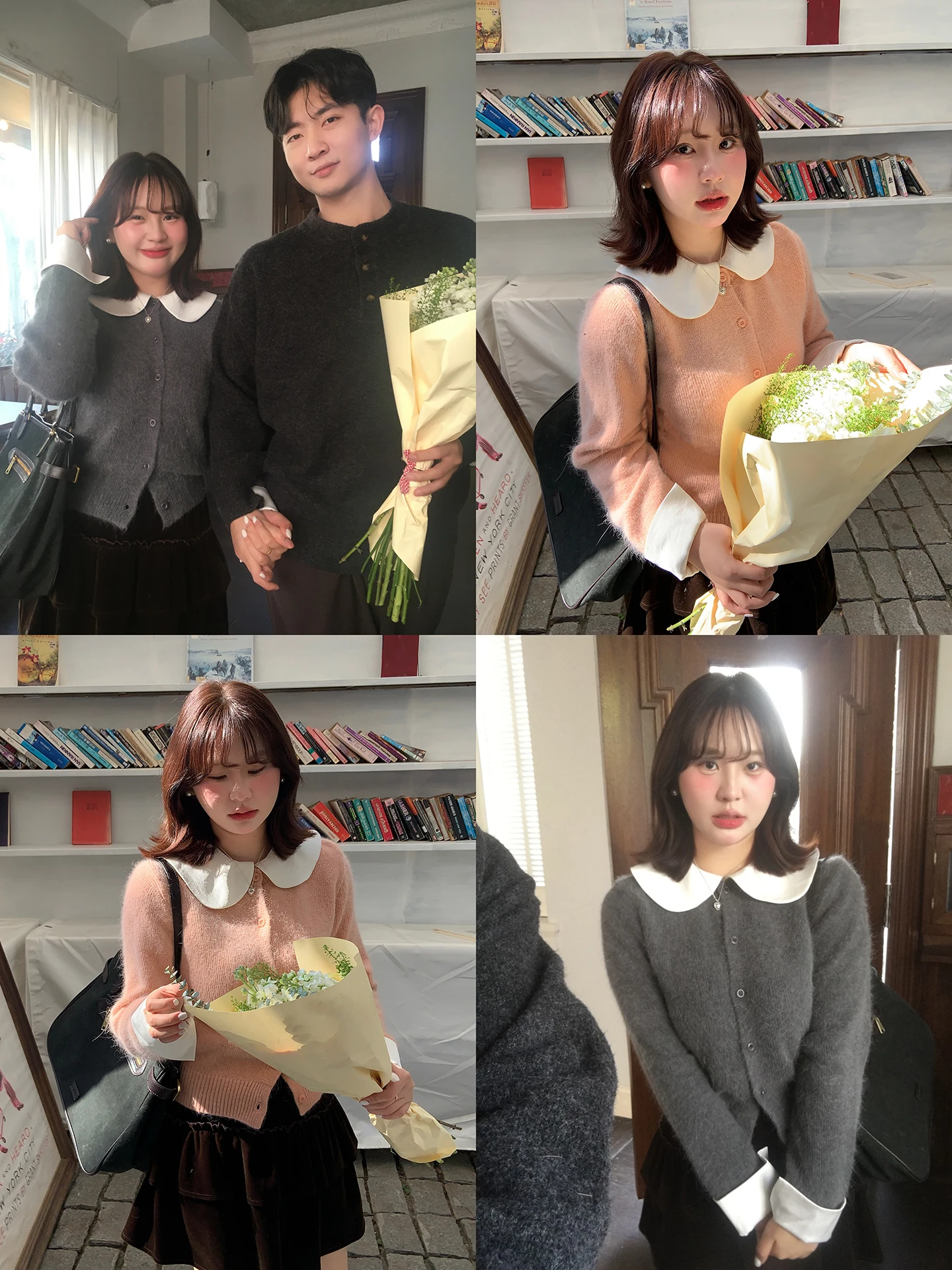 

Korean Sle Faux Two-Piece Sweater Women's Loose Fit Long Sve ort Length Collar Flip Color Blo Winter Soft Gentle Wind