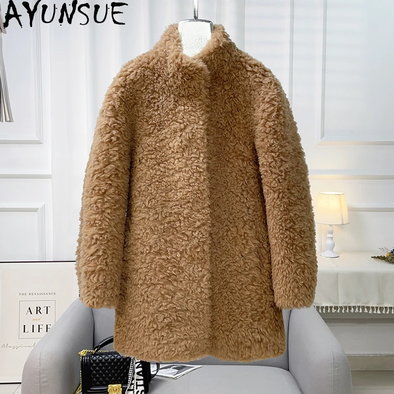 

AYUNSUE 100% Natural Wool Women's Coat 2025 Autumn Winter Lamb Fur Coat Woman Clothes Fashion New in Outerwears Ropa Para Mujer