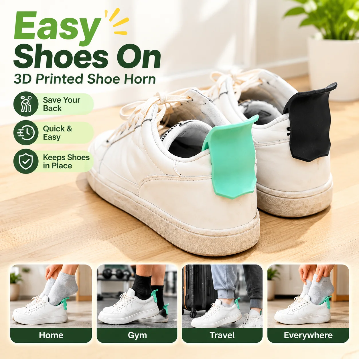 3D Printed Shoe Horn Household Wearing Aid Labor-Saving Footwear Pull Fixing Bracket Foot Entry Auxiliary Holder Decor