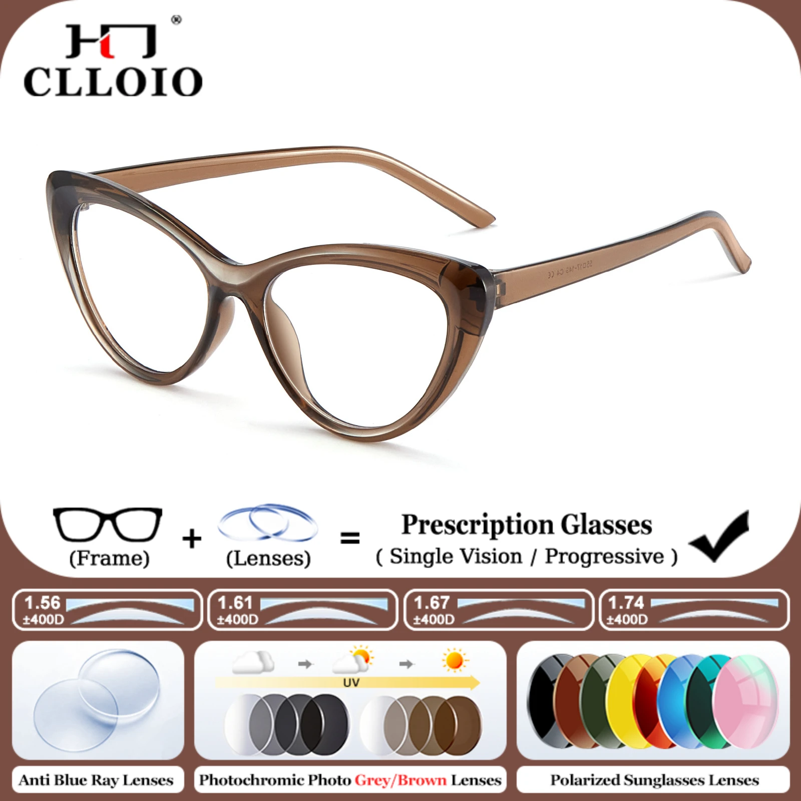 

CLLOIO Women Ultralight Fashion Cat Eye Frame Prescription Glasses Facial Slimming Can Be Customized High Myopia Reading Eyewear