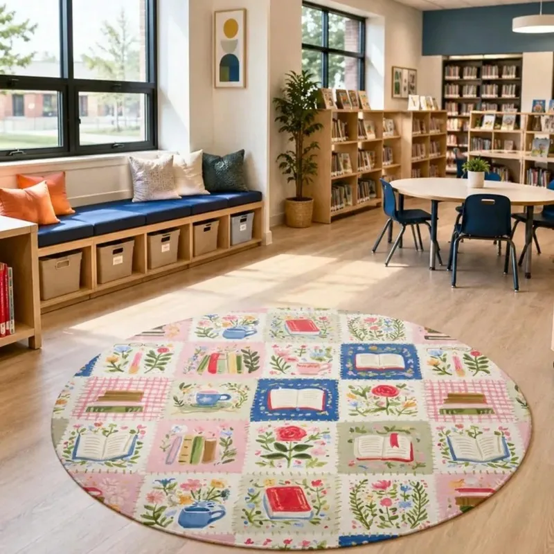 Coffee Book Rug Reading Nook Pattern Area Carpet Cozy Cafe Style Home Decor Floor Cover Living Room Bedroom Study Lounge Accent