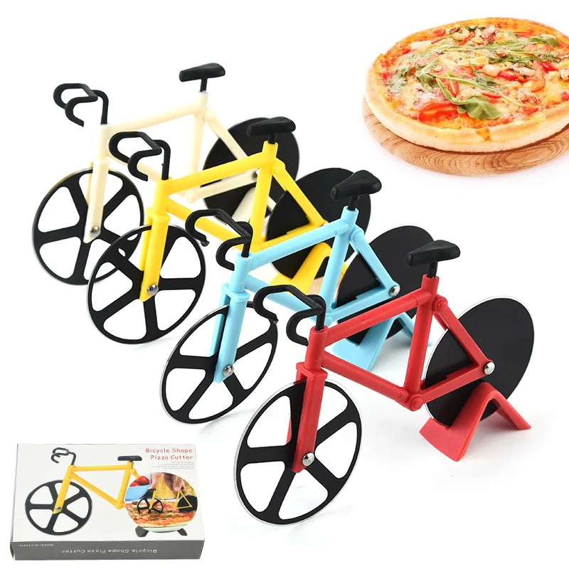 100Pcs/Lot Pizza Cutter Stainless Steel Bicycle Shape Wheel Bike Roller Pizza Chopper Slicer Pizza Cutting Knife Kitchen Tools