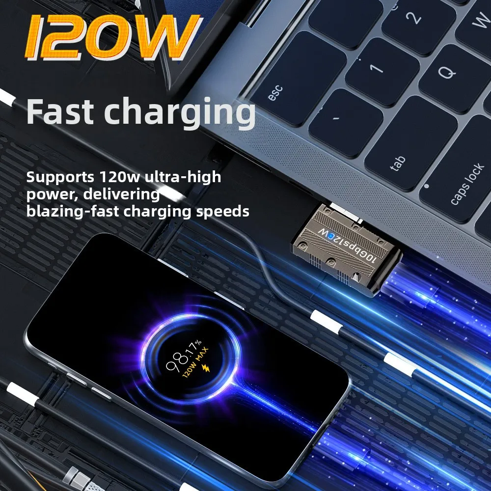 120W Fast Charging Type-C to USB Adapter, Zinc Alloy 10Gbps Transmission Laptop Converter