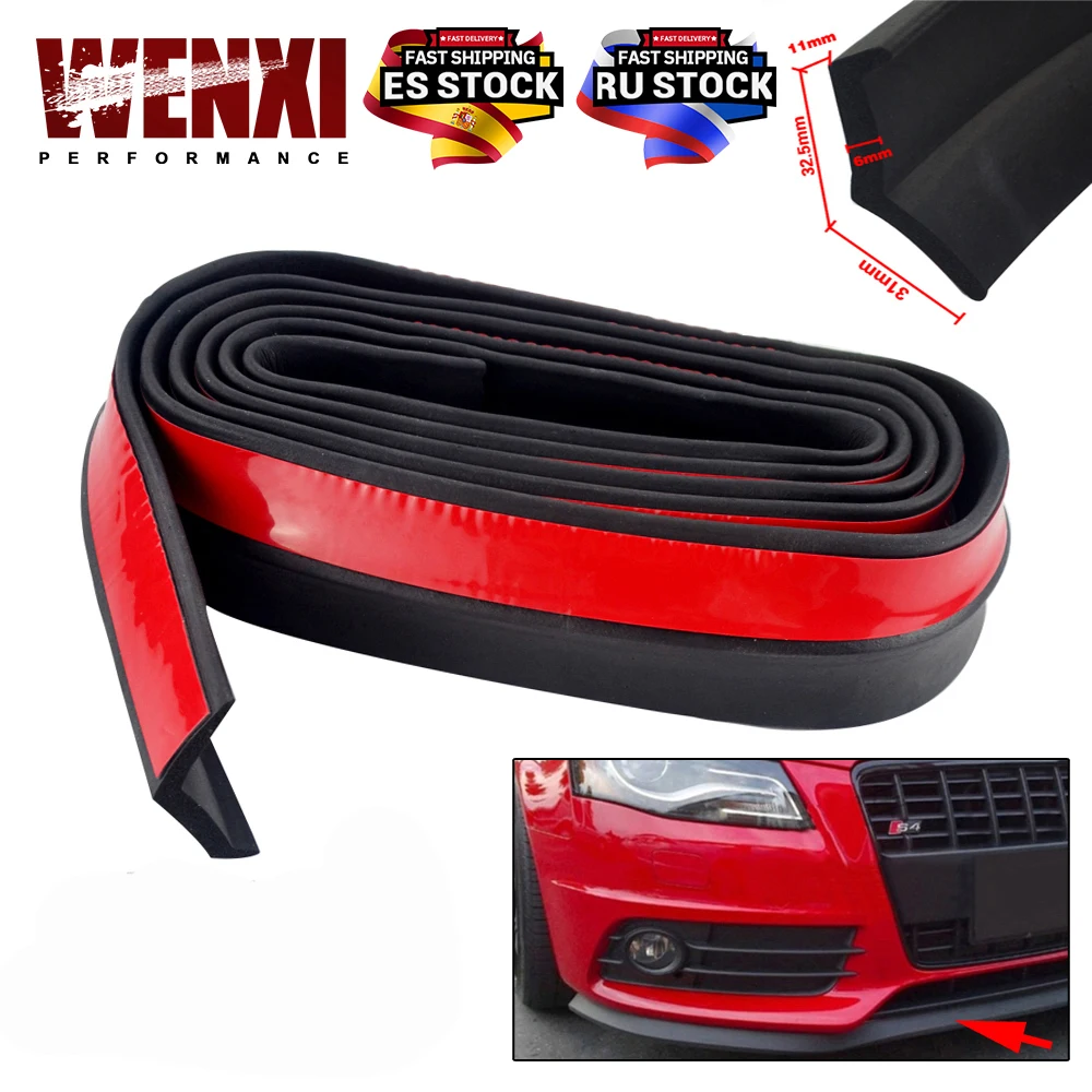 2.5M Car Bumper Lip Stickers Car Front Bumper Lip Rubber Car Bumper Protectors Exterior Mouldings Bumper Lip Strip 65mm Width