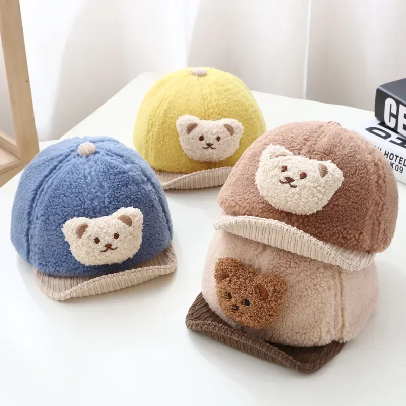 Autumn Winter Baby Hat Cotton Baby Boys Girls Cap Korean Style Cartoon Bear Baseball Cap Keep Warm Beanie Cap for Kids Children image 3
